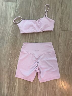 INGIA Pink Scrunch-Back Biker Shorts and Matching Bralette Set